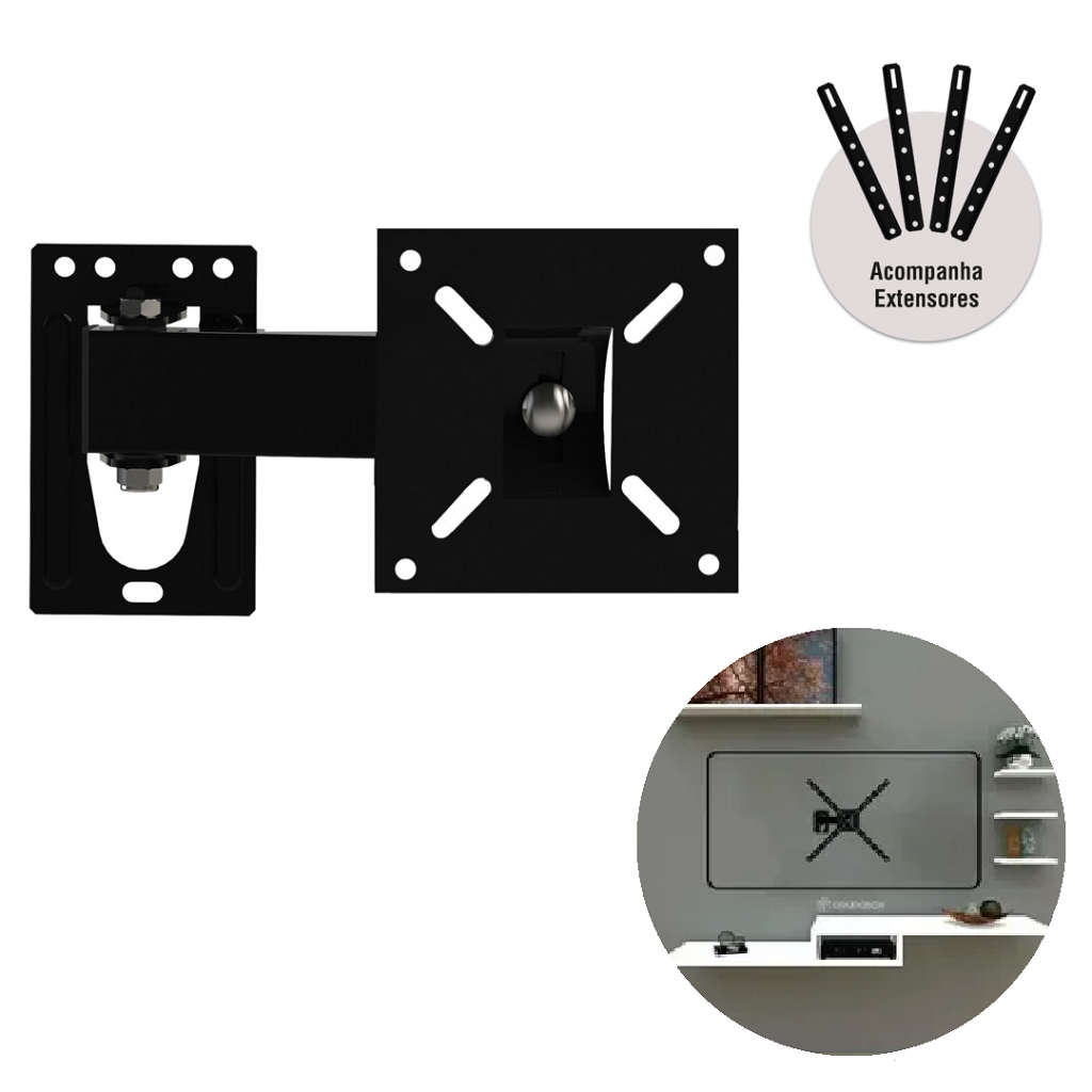 Suporte preto para Tv Led Articulado 10 a 60 Polegadas- Brasforma