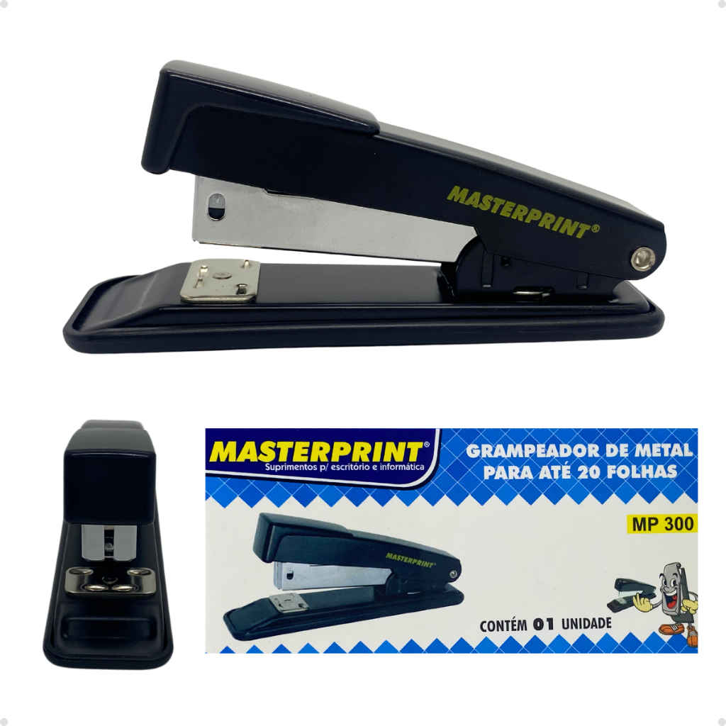 Grampeador Papel Profissional Escritório Preto Até 20 Folhas Masteprint MP300 em Oferta na Shopee