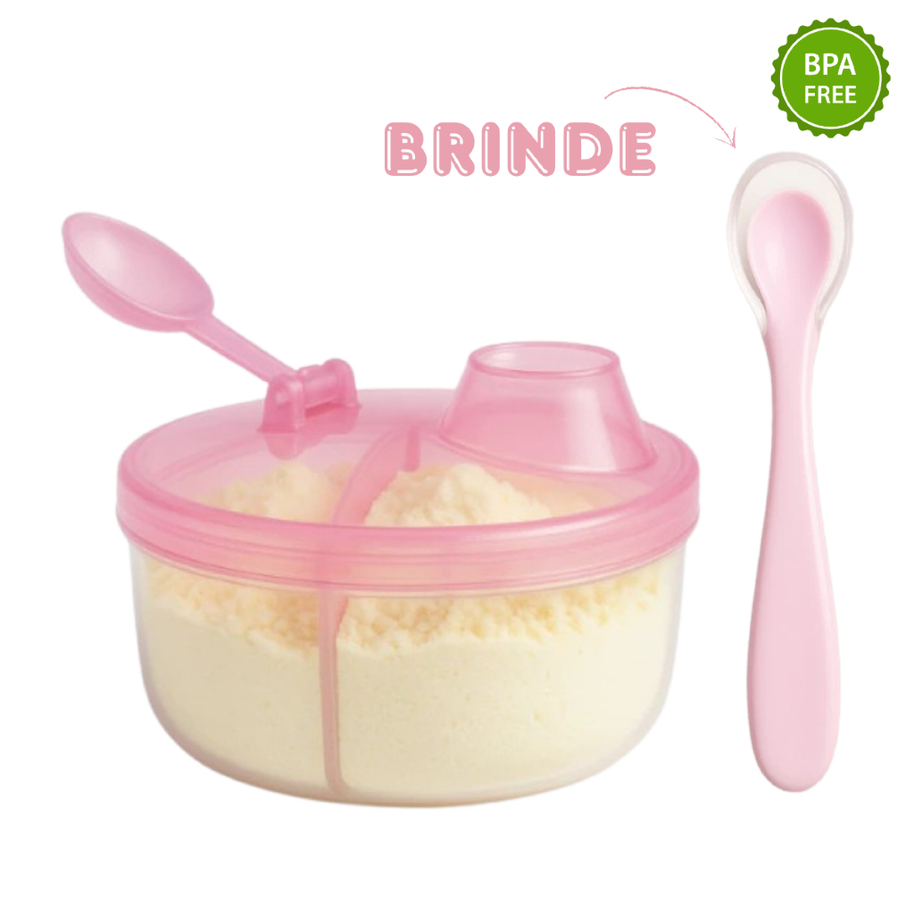 Porta Leite em Pó 3 Divisórias para Bebê + Colher Silicone em Oferta na Shopee