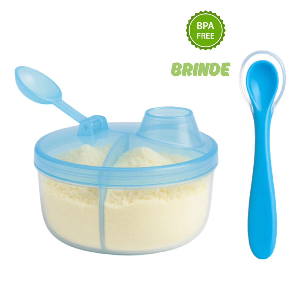 Porta Leite em Pó Para Bebê 3 Divisórias 150ml com dosador Livre Bpa - Porta Whey + Colher Silicone