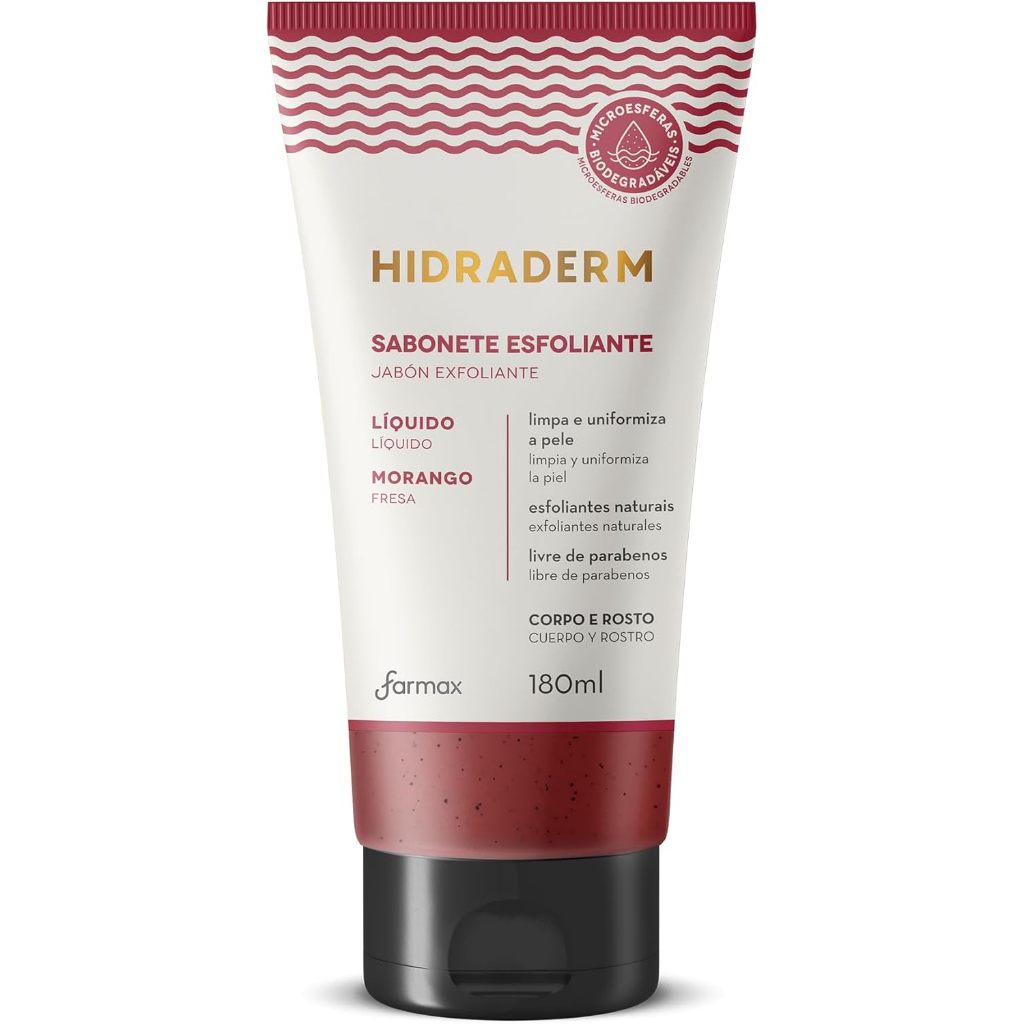 Sabonete Liquido Esfoliante Morango Hidraderm 180ml em Oferta na Shopee