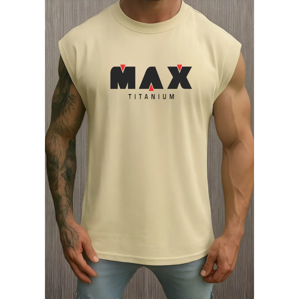 Camiseta Regata Oversized  Masculina Academia MAX TITANIUM Alta Qualidade caqui preta branco TOP vc