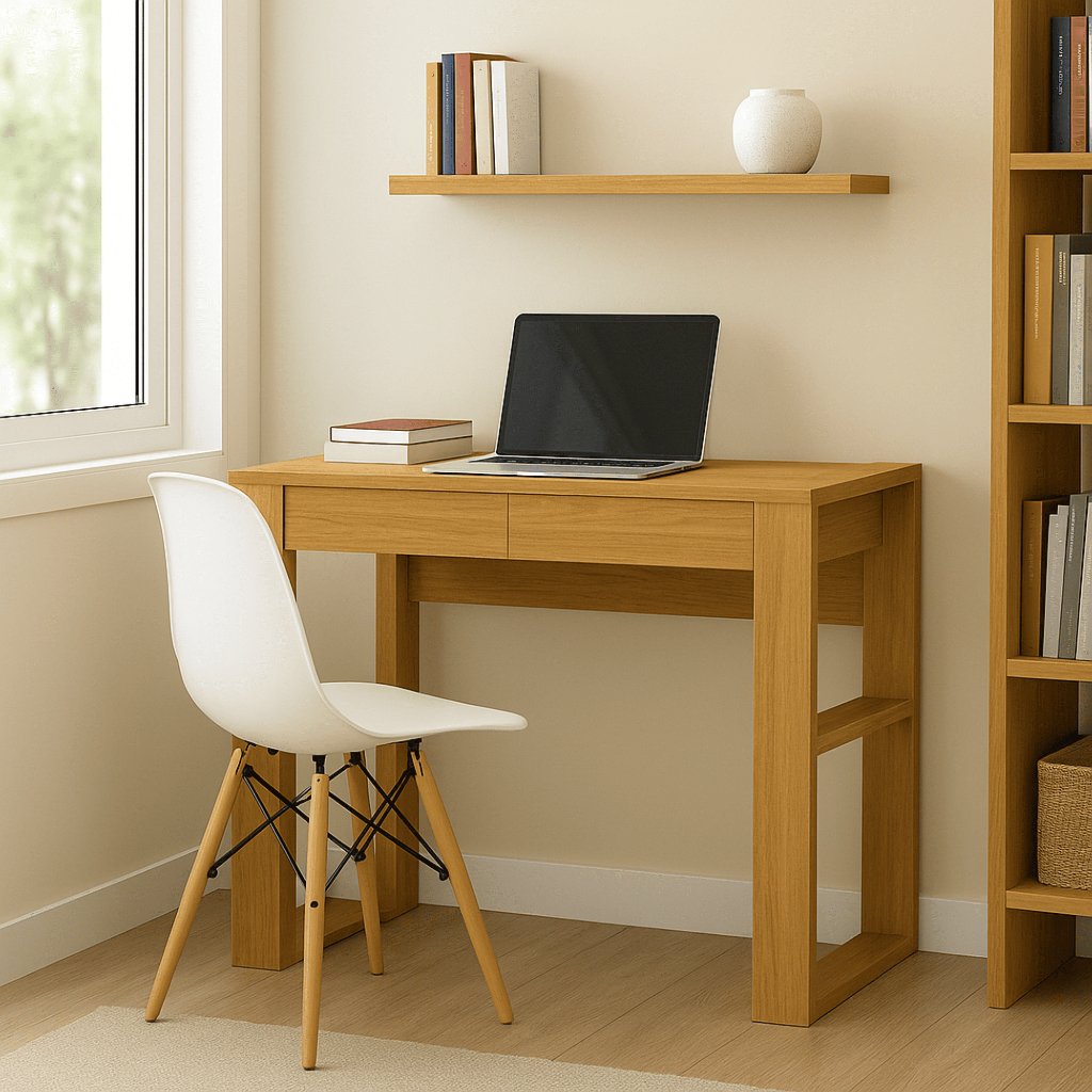 Escrivaninha Office Premium 100% Mdf Escritório 2 Gavetas Cor Carvalho Oro