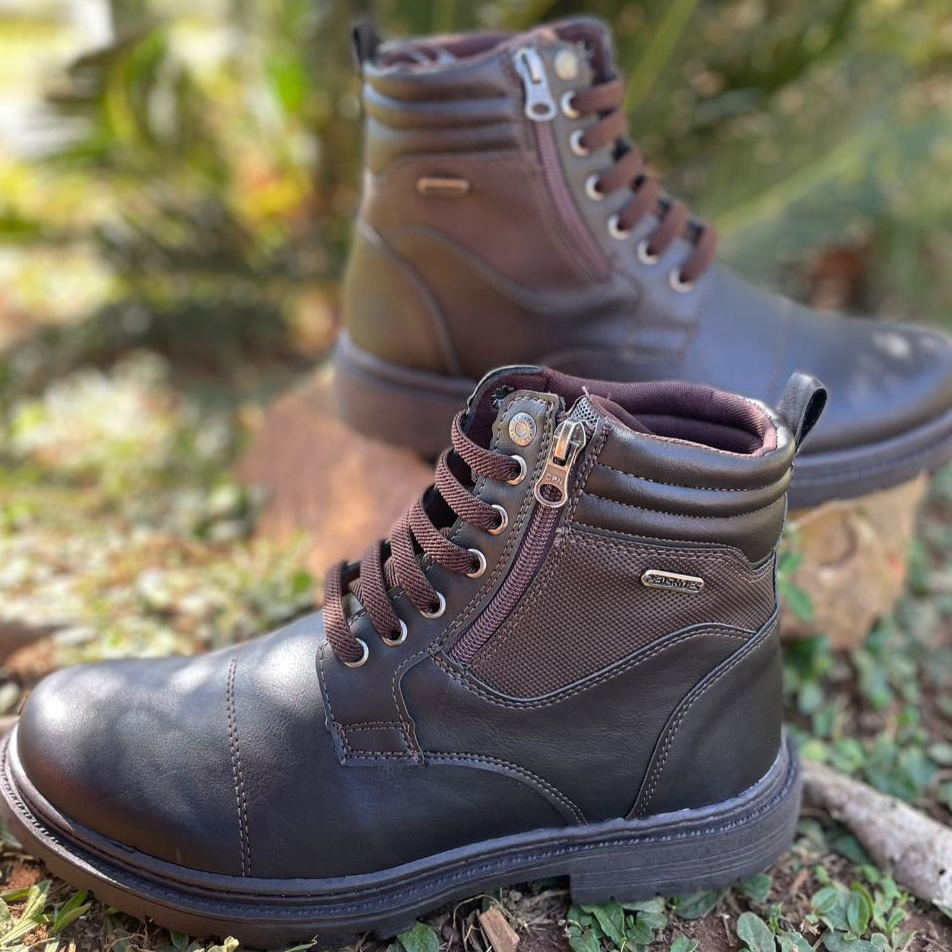 Coturno Bota Militar Masculino Tático Couro Reforçado Costurado Super Leve Ajustável Cadarço