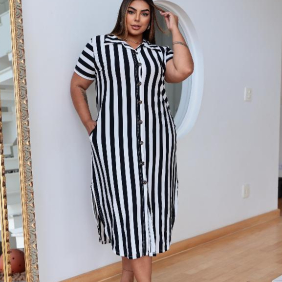 Chemise Feminino Plus Size Blusão Com Botões Camisão Com Bolsos GG-G1-G2-G3-G4