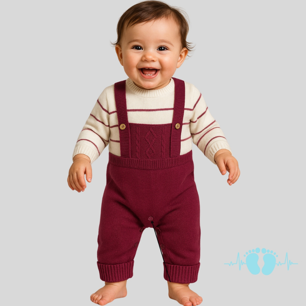 Macacão Tricô unissex Infantil bebe Listrado enxoval Maternidade recém nascido Roxo