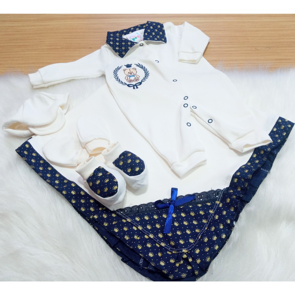 Saída de Maternidade Bebê Menino Kit 5 Peças 100% Algodão em Oferta na Shopee