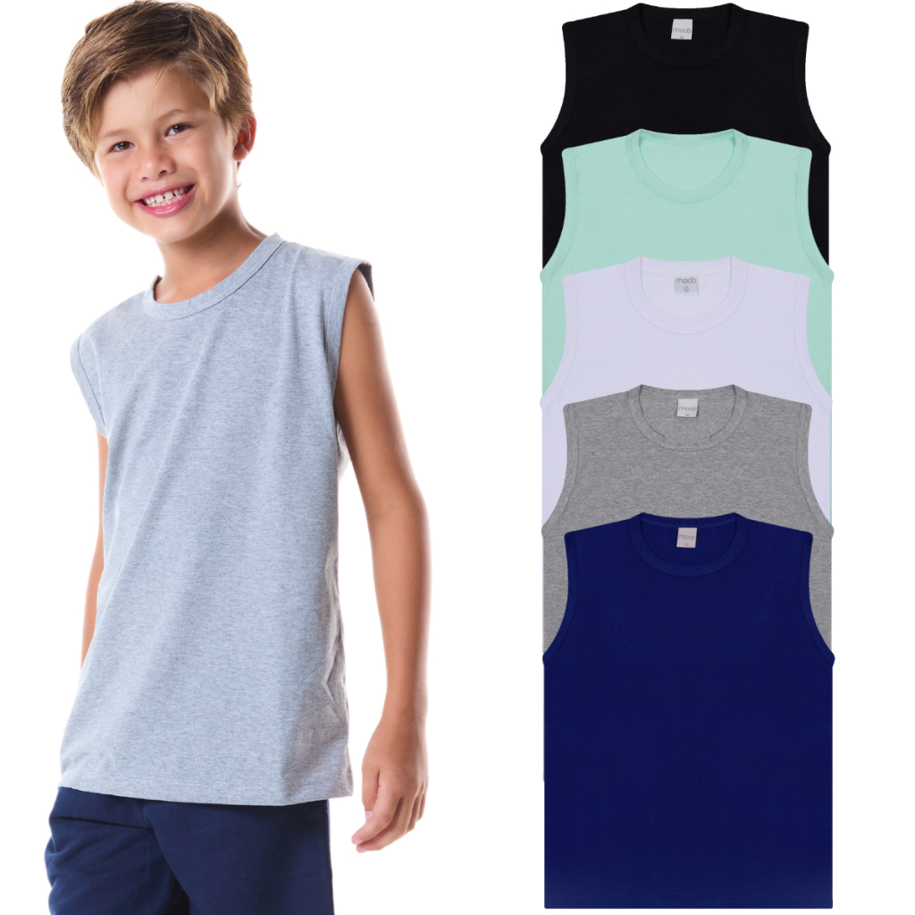 Kit 2 ou 3 Regatas Infantil Menino Básica em Cores Lisas 3 ao 16