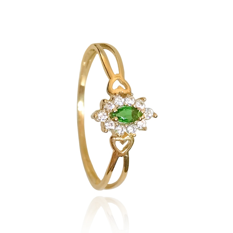 Anel Feminino C/ Zircônia Navete Colorida Ouro 18k 750 Legítimo C/ Estojo e Certificado