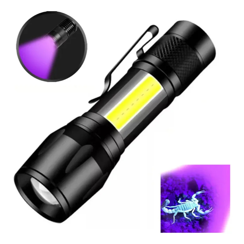 Mini Lanterna Luz Negra Com Luz LED Lateral Tatica Led Alumínio Recarregavel Usb Preta Casa Comercio