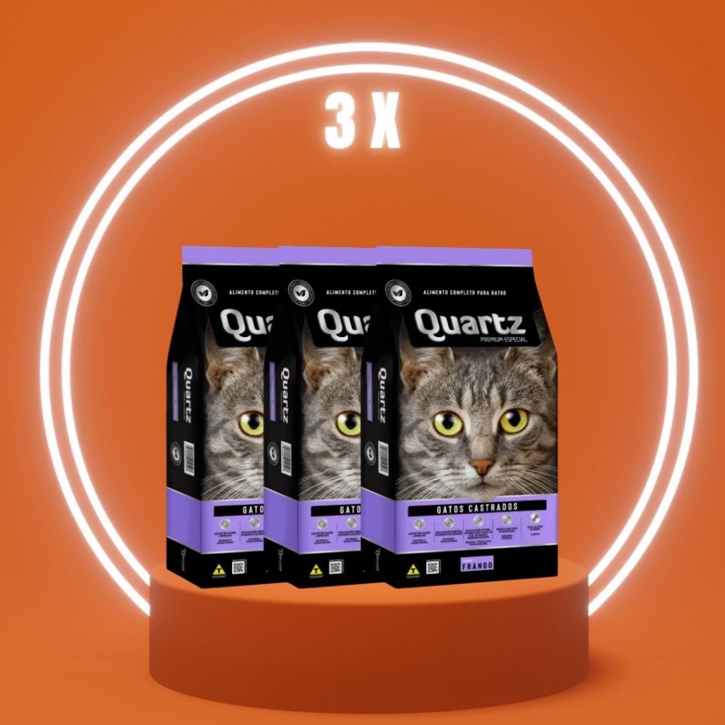 KIT 3 KILOS QUARTZ FRANGO - RAÇÃO PREMIUM ESPECIAL PARA GATOS CASTRADOS | NUTRIDANI