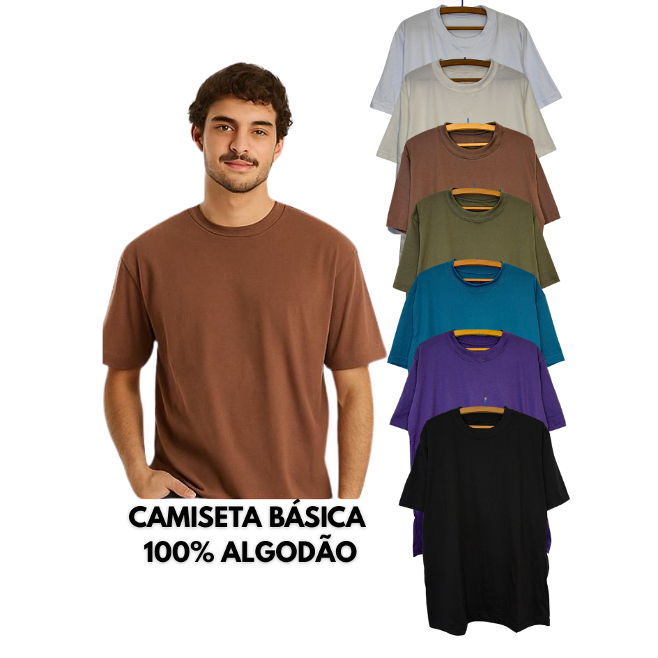 Camiseta básica lisa premium 100% algodão unissex em Oferta na Shopee