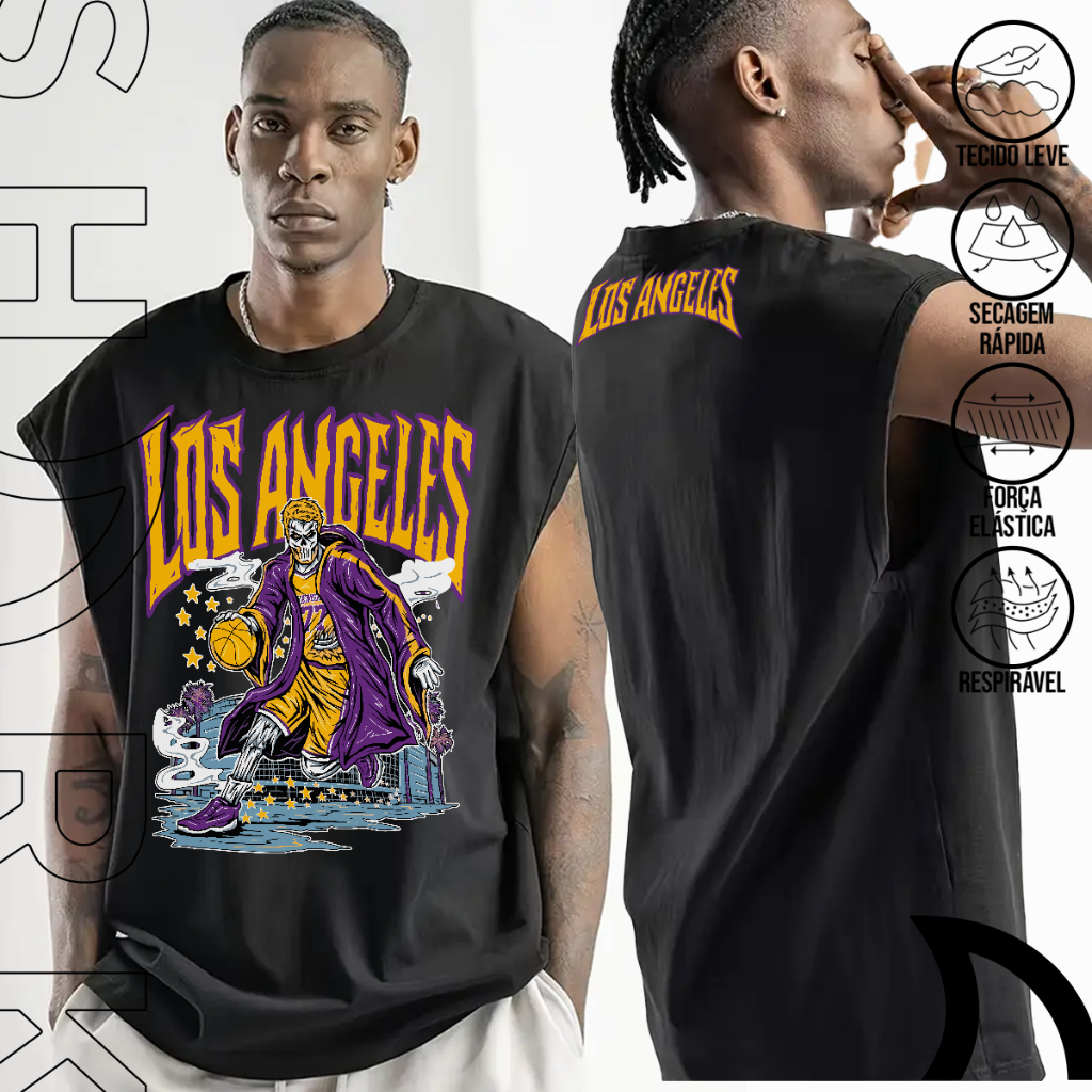 Camiseta Masculina Regata Machao Alongada Los Angeles Basquete Astro Jogador Algodao