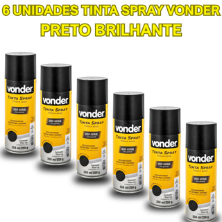 Kit 6 Tintas Spray PRETO BRILHANTE Uso Geral 350ML Secagem Rápida Artesanato VONDER em Oferta na Shopee