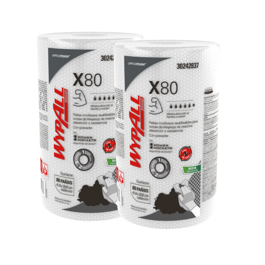 2 Rolos com 80 Panos  Wiper Wypall X80 Plus Kimberly Clark