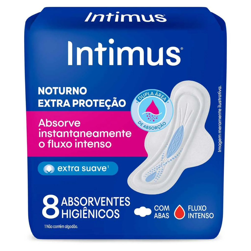 Absorvente Íntimus Noturno Fluxo Intenso Extra Suave C/ Abas 8 Unidades em Oferta na Shopee