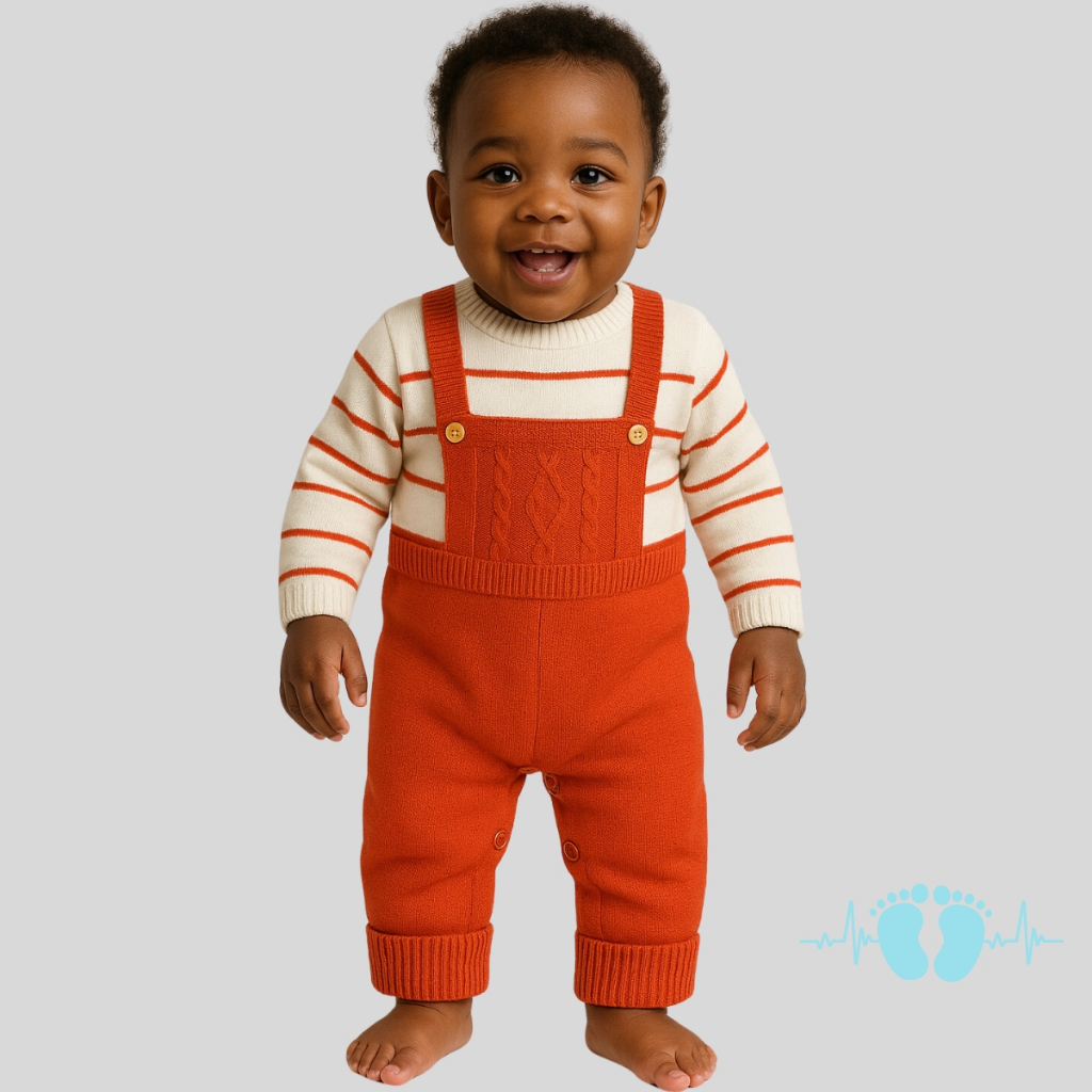 Macacão Tricô unissex Infantil bebe Listrado enxoval Maternidade recém nascido Laranja