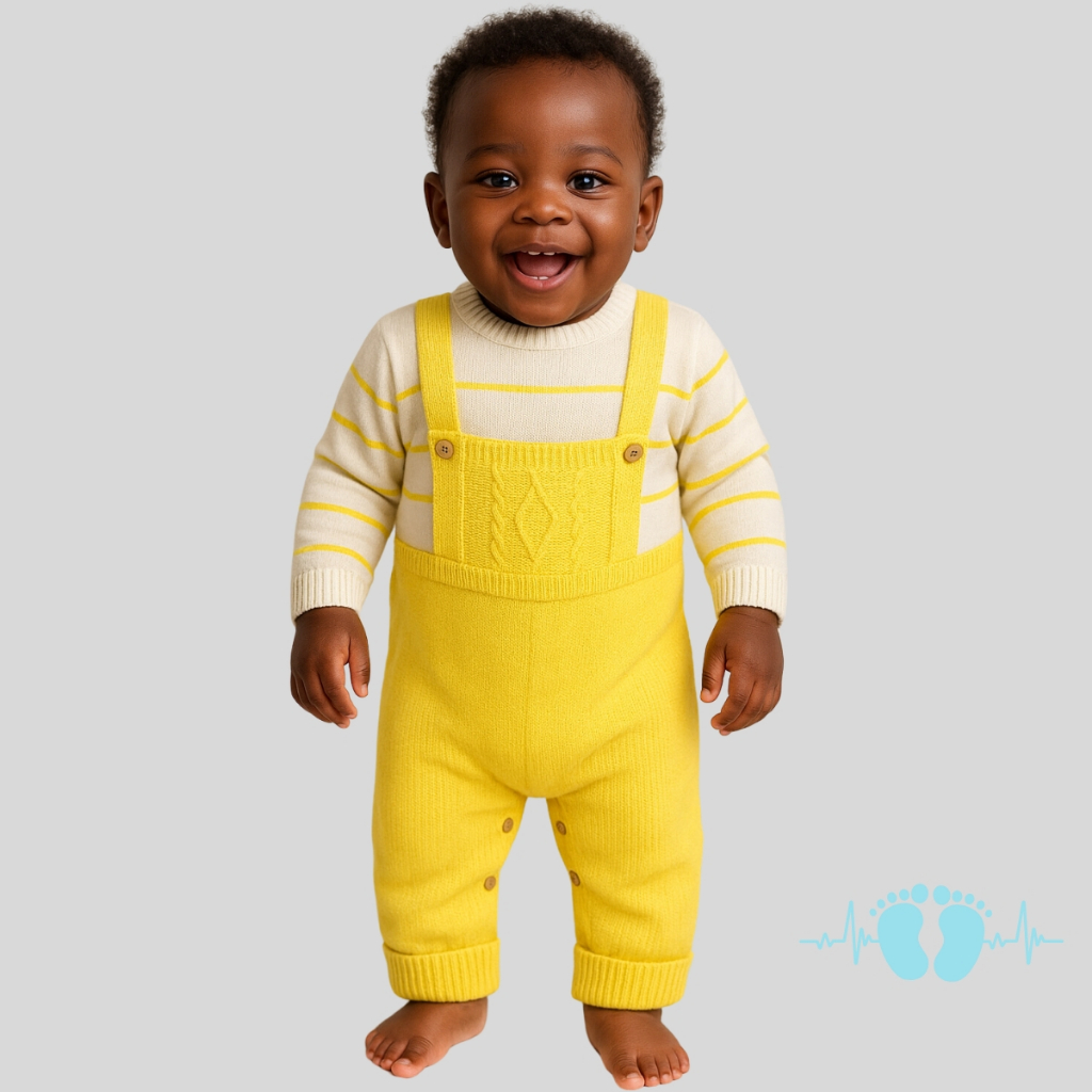 Macacão Tricô unissex Infantil bebe Listrado enxoval Maternidade recém nascido Amarelo