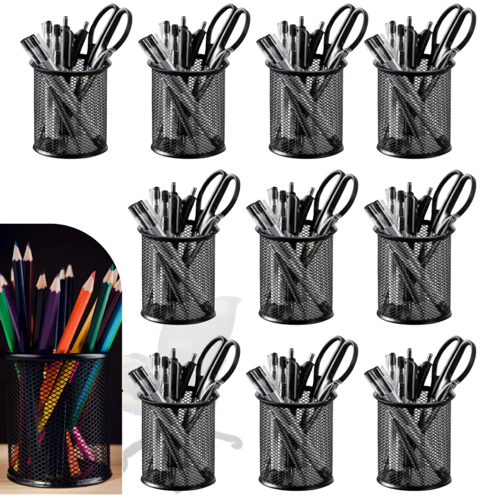 Kit 10 Porta Lápis Caneta Organizador de Mesa de Escritório Metal Aramado Papelaria
