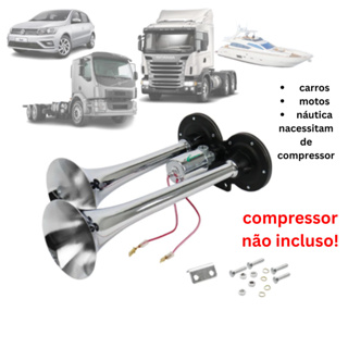 Buzina 2 Cornetas Cromada SEM COMPRESSOR Ar Válvula Elétrica Bivolt C/ SOLENOIDE em Oferta na Shopee