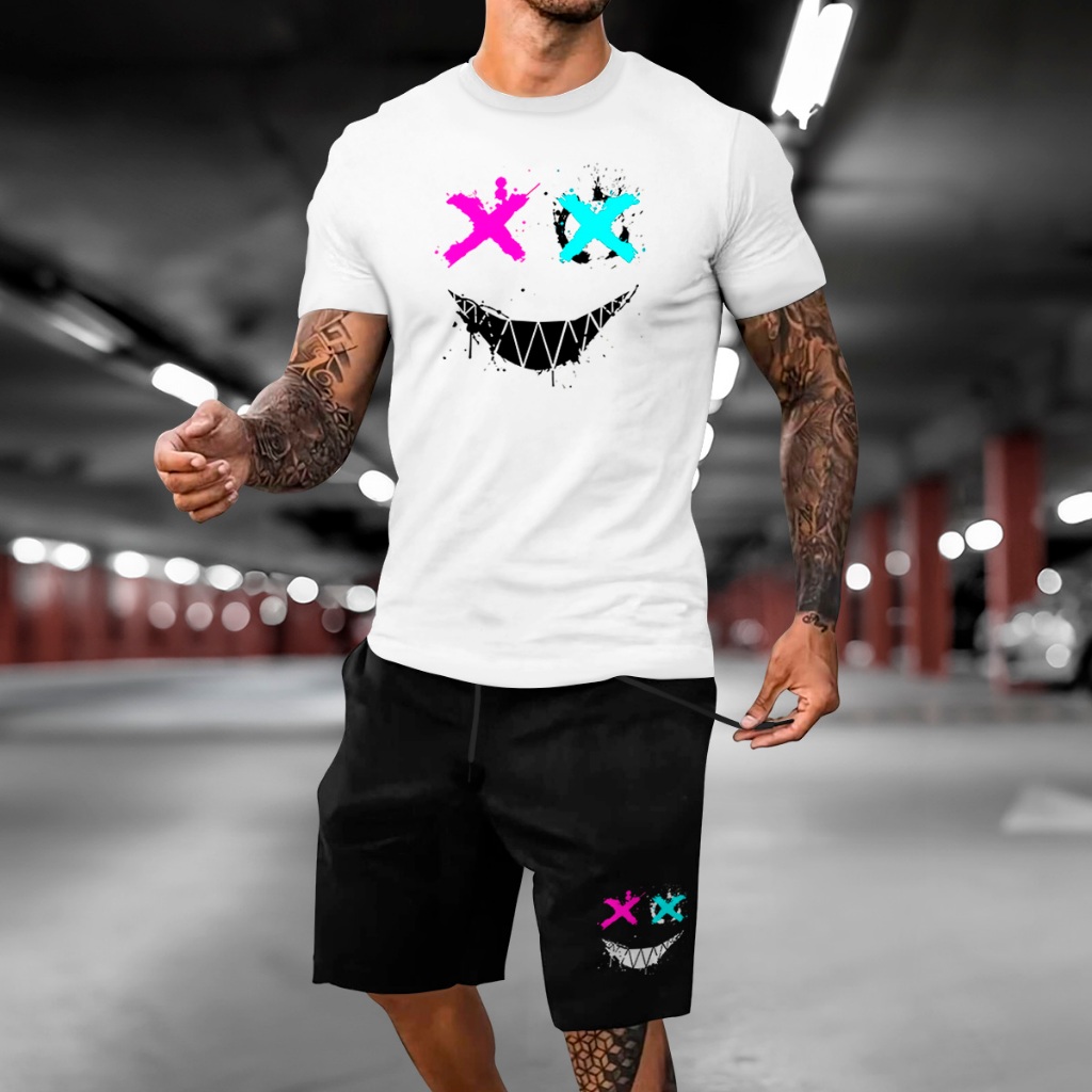Kit Bermuda + Camiseta SORRISO AESTHETIC COLORIDO kit Basico Algodão Premium M1
