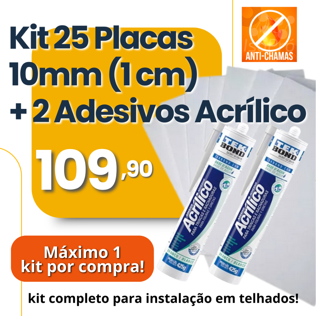 KIT 25 PLACAS EPS 10MM + 2 TUBOS COLA ACRÍLICA TEKBOND - KIT COMPLETO PARA INSTALAÇÃO