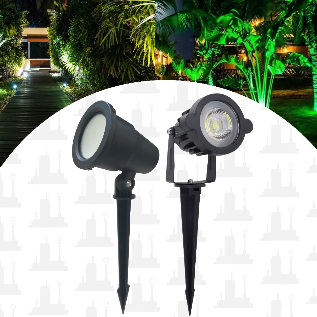 Kit 1un Ou 2un Luminaria Espeto Aluminio Led Para Jardim 5w Bivolt 3000K/6500K/ Verde  LED FACTORY