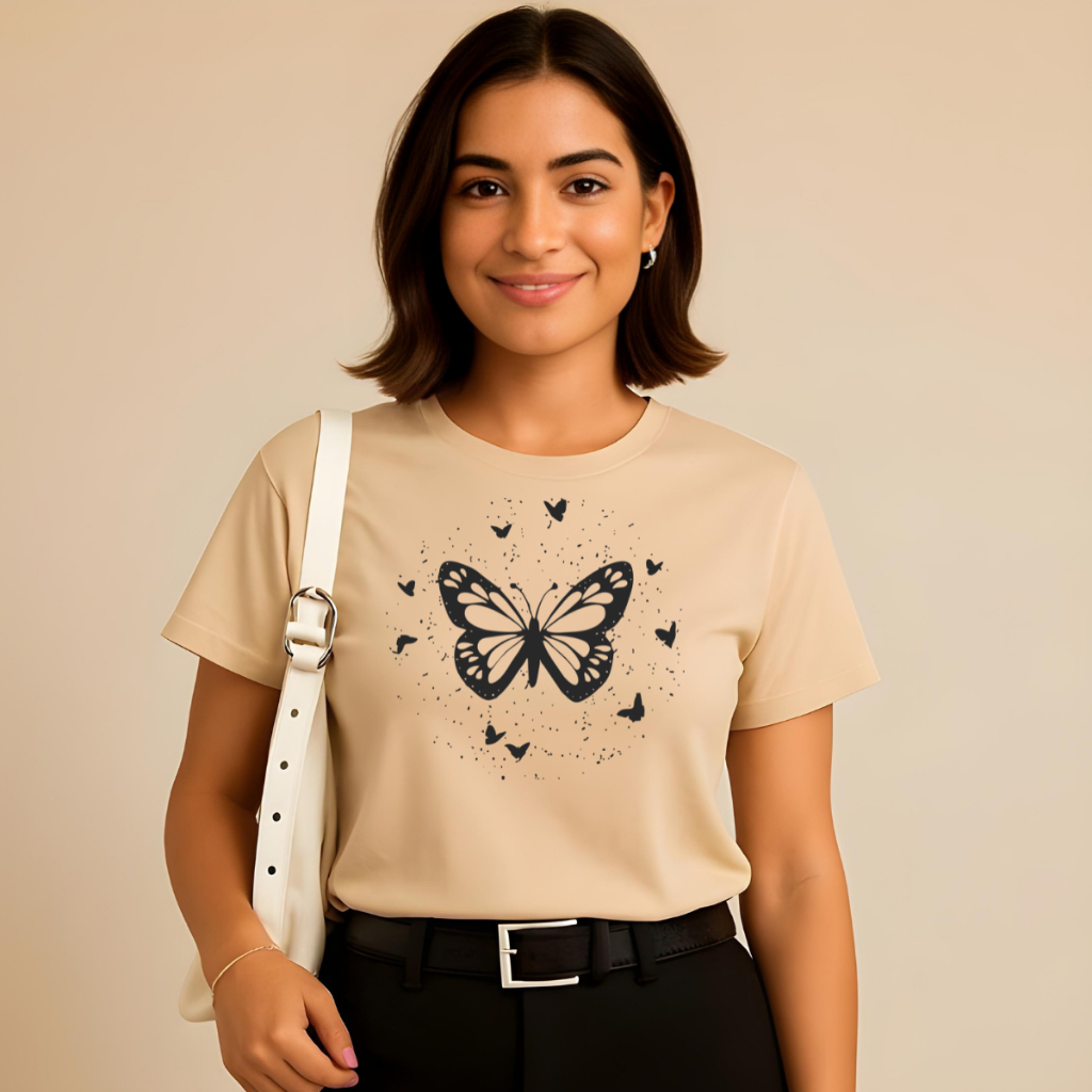 T-shirt Baby Look Blusinha Feminina Borboleta  100% Algodão em Oferta na Shopee