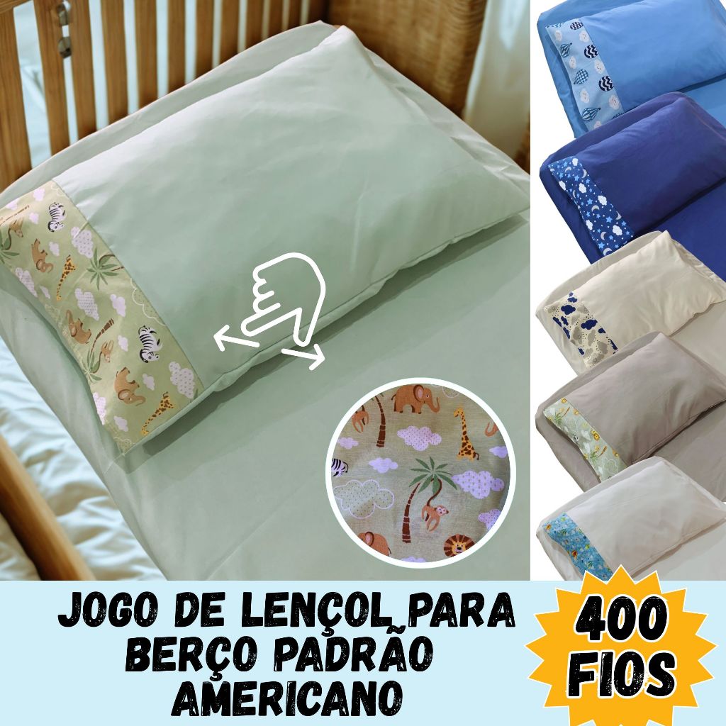 JOGO DE LENÇOL PARA BERÇO PADRÃO AMERICANO LENÇOL E FRONHA MENINO 400 FIOS em Oferta na Shopee