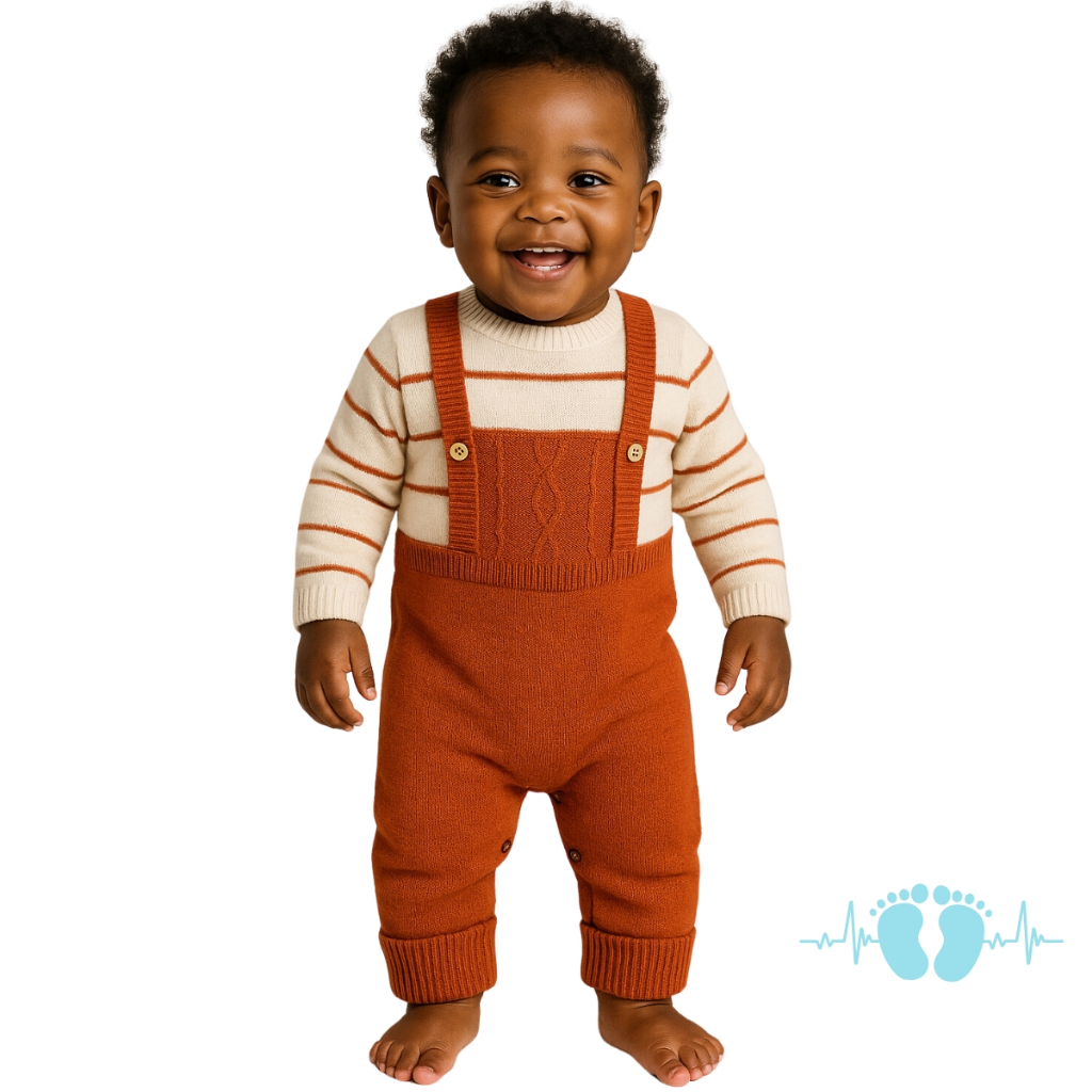 Macacão Tricô unissex Infantil bebe Listrado enxoval Maternidade recém nascido verde Camel