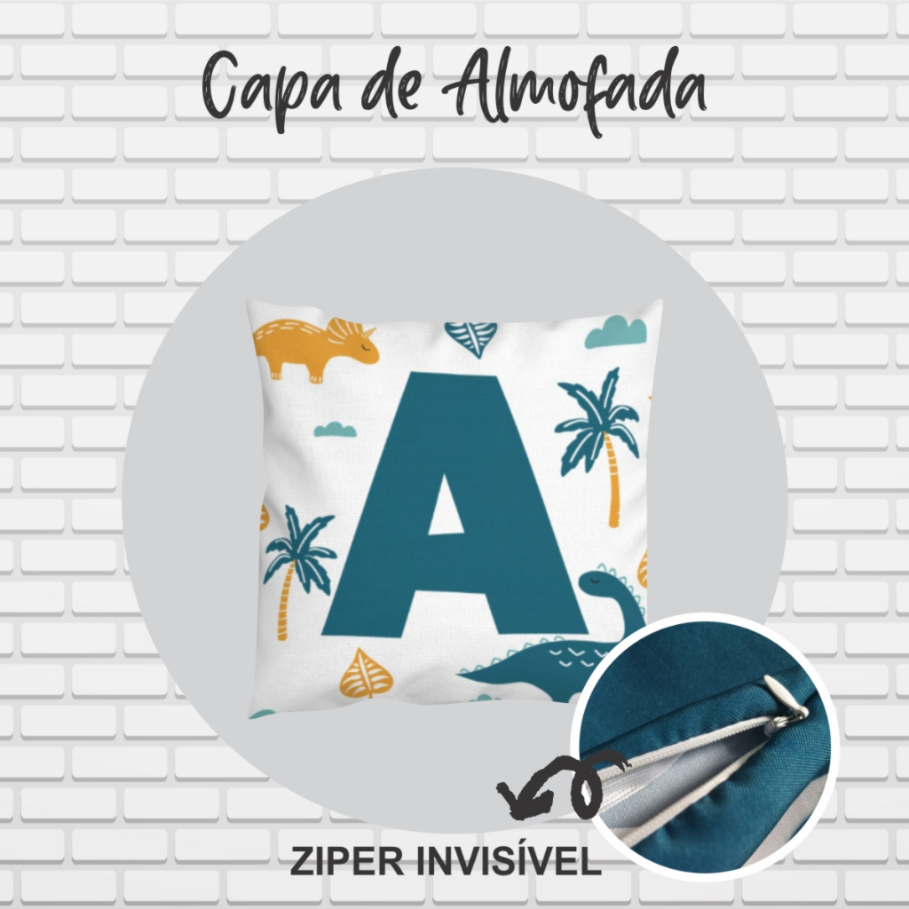 1 Capa de almofada Decorativa 45cm Inicial Dino 052 — imagem 2 de 2