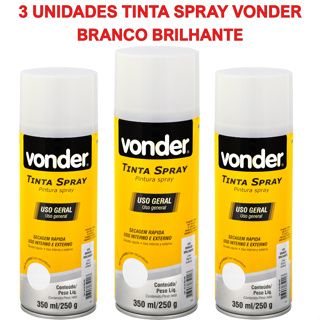 3 Tintas Spray BRANCO BRILHANTE Uso Geral 350ML Secagem Rápida VONDER em Oferta na Shopee