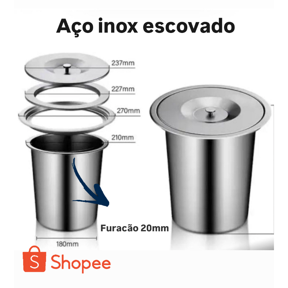 Lixeira Embutir Pia Cozinha Granito 5L Aluminio Escovada em Oferta na Shopee