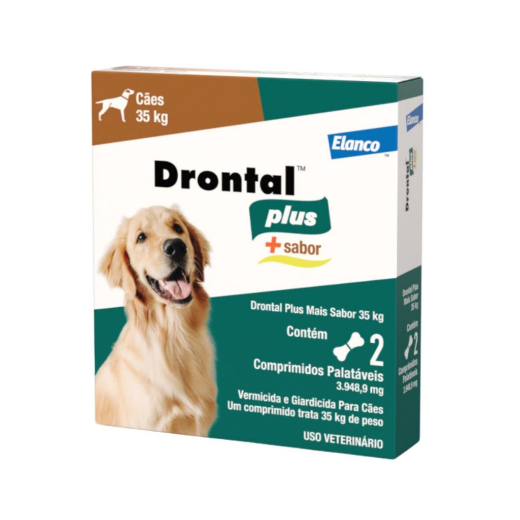 Vermífugo Drontal Plus Sabor Carne Cães 35Kg 2 Comprimidos - Elanco em Oferta na Shopee