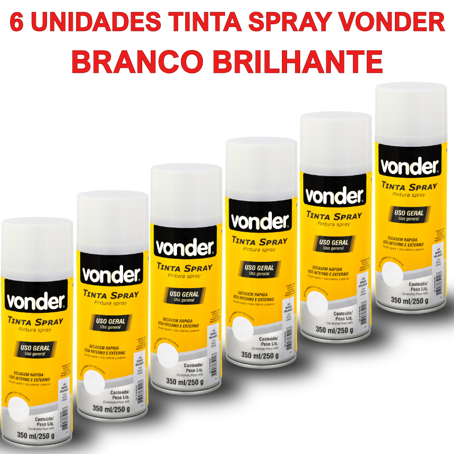 6 Tintas Spray BRANCO BRILHANTE Uso Geral 350ML Secagem Artesanato VONDER em Oferta na Shopee