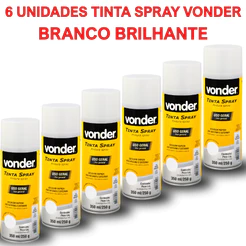 6 Tintas Spray BRANCO BRILHANTE Uso Geral 350ML Secagem Artesanato VONDER
