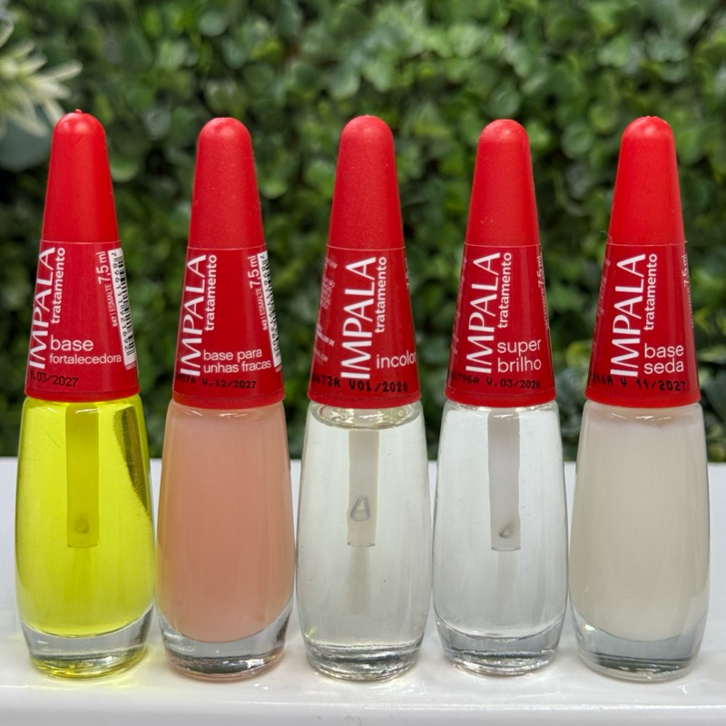 Kit 5 Esmalte Impala Tratamento e Cuidados ( Base Fortalecedora , Unhas Fracas , Base Seda , Incolor e Super Brilho)