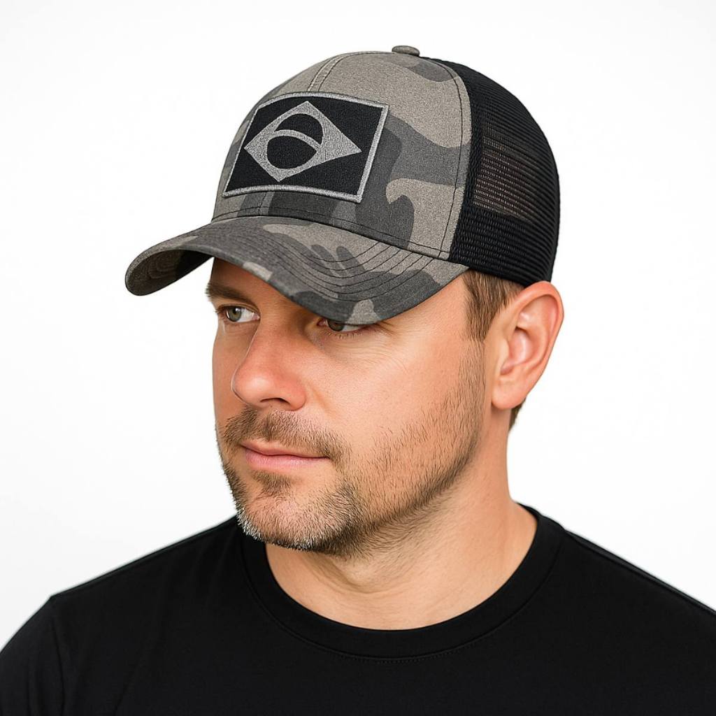 Boné Brasil Camuflado Tático Militar Trucker Patriota FAB FEB Estilo Ajustável