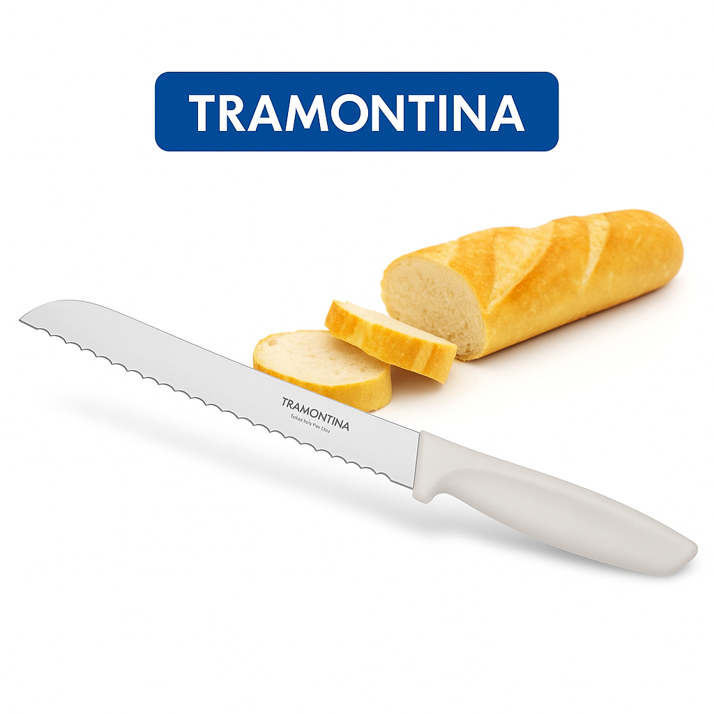 Faca De Pão Tramontina 29cm Inox Cabo Ergonômico Branca – Lâmina Serrilhada Profissional