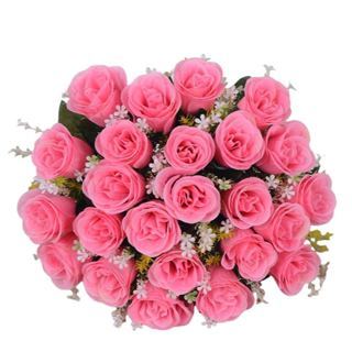 Buquê com 24 Cor Rosa Flores Artificiais - Arranjo Premium para Casamento, Presente e Decoração de Casa