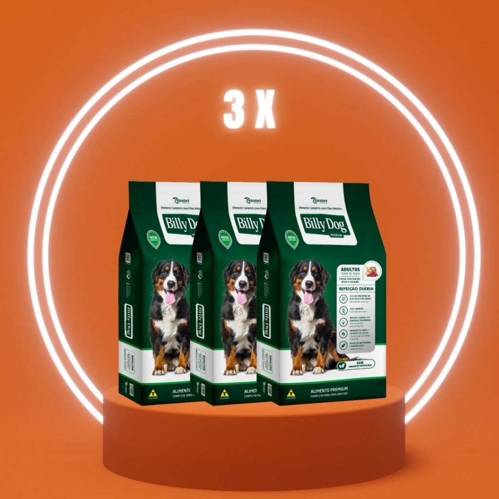 RAÇÃO PREMIUM CÃES ADULTOS | KIT 3 KILOS BILLY DOG | NUTRIDANI