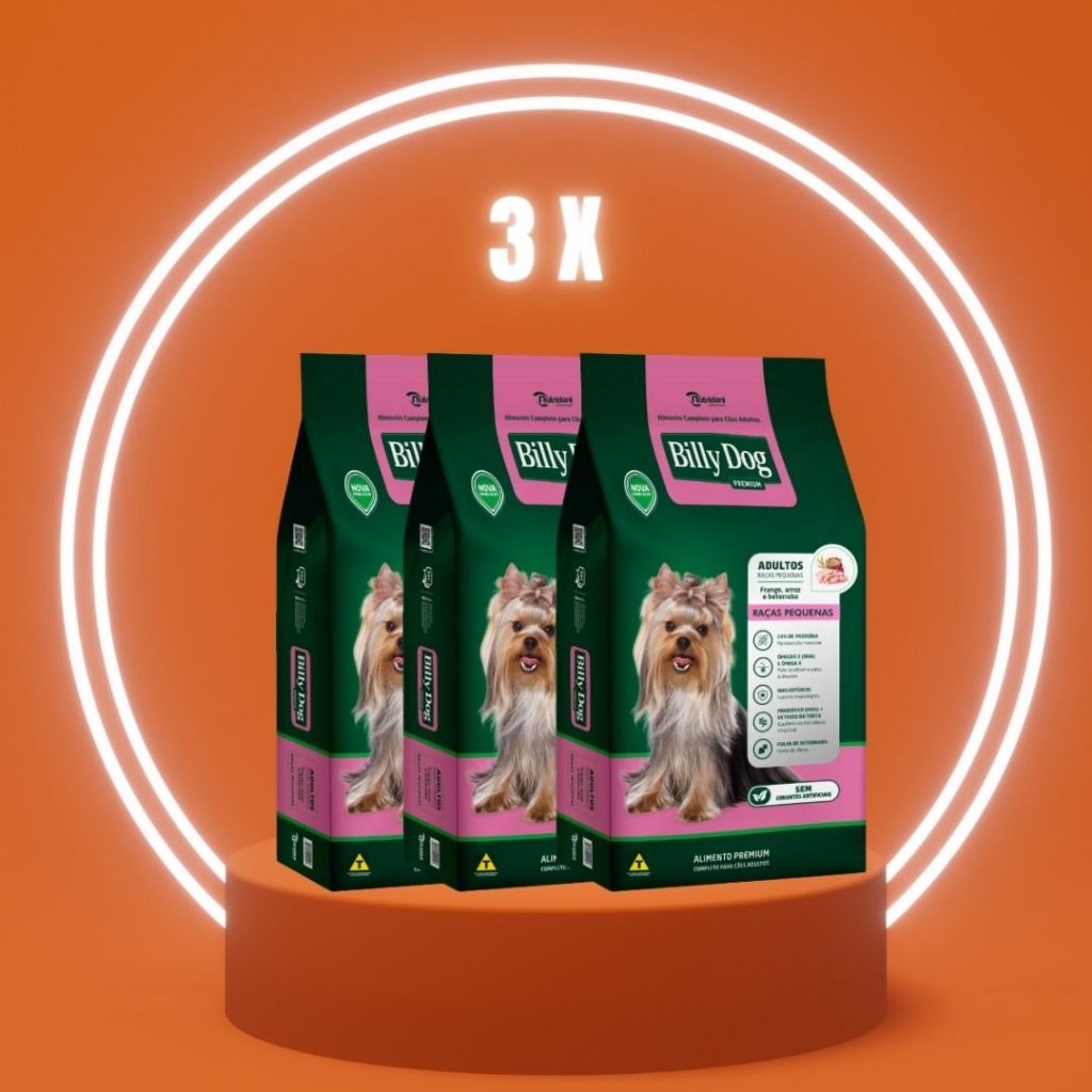 KIT 3 KILOS BILLY DOG RAÇÃO PARA CÃES RAÇAS PEQUENAS ADULTOS | NUTRIDANI