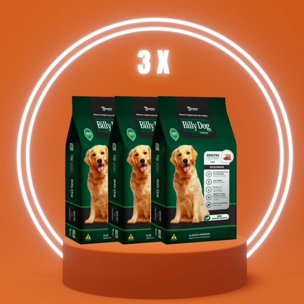 KIT 3 KILOS BILLY DOG RAÇÃO OSSINHO PARA CÃES ADULTOS | NUTRIDANI