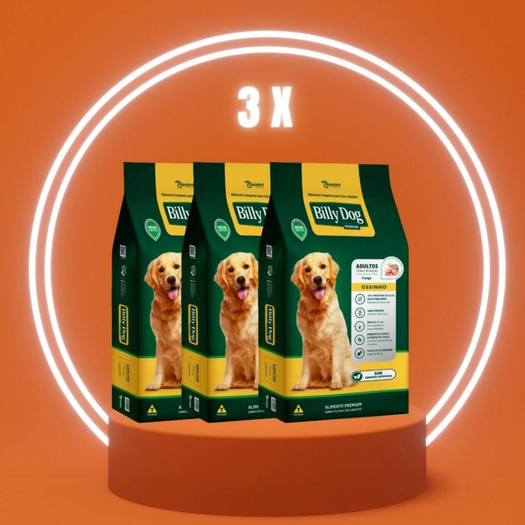 KIT 3 KILOS BILLY DOG RAÇÃO OSSINHO FRANGO - CÃES ADULTOS | NUTRIDANI