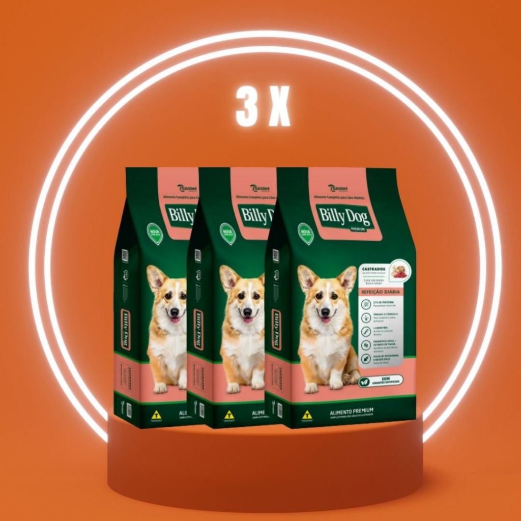KIT 3 KILOS BILLY DOG RAÇÃO CÃES CASTRADOS | NUTRIDANI