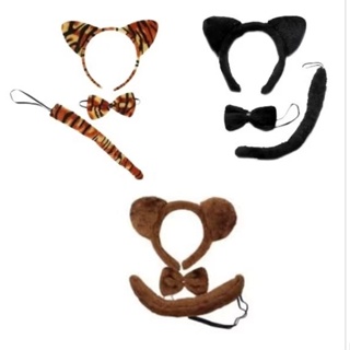 Kit 3 Peças Gato Tigre Urso Tigresa Onça Tiara Orelhinha Laço Rabo Elástico Fantasia Festa Cosplay Carnaval Halloween em Oferta na Shopee