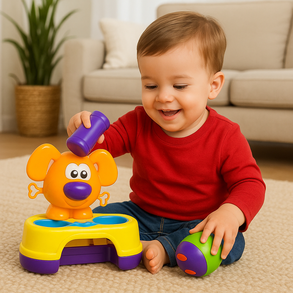 Brinquedo Bebê Educativo Infantil Bate Dog  Martelo Bolinha Boneco Robô Cachorrinho Mordedor Cocalho