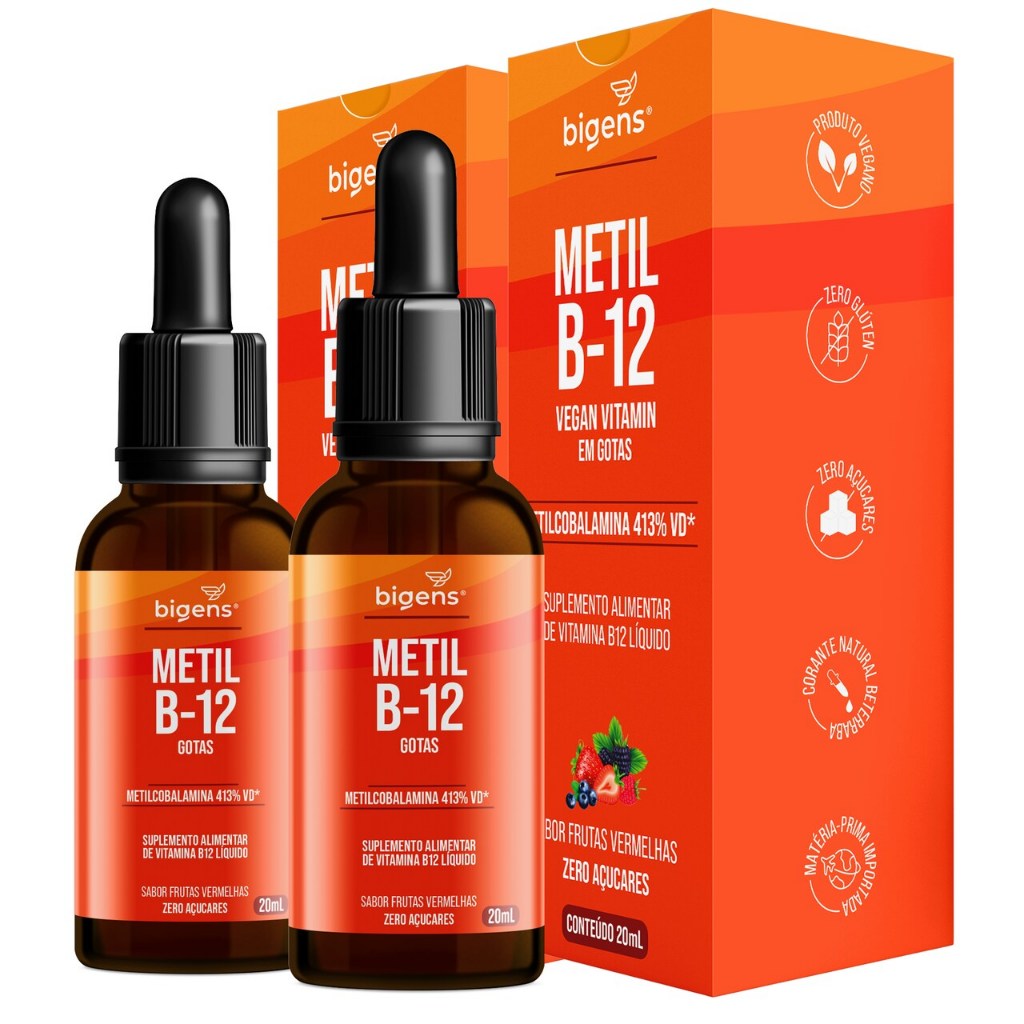 BIGENS KIT 2X METIL B12 EM GOTAS 20ML FRUTAS VERMELHAS em Oferta na Shopee
