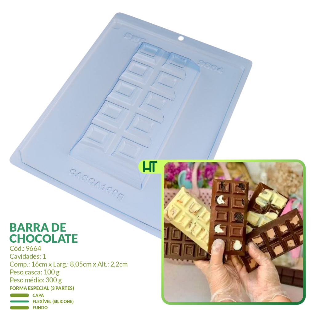 Forma Barra para Chocolate Dubai BWB 9664 - Forma para Chocolate 3 Partes - Tendência em Oferta na Shopee