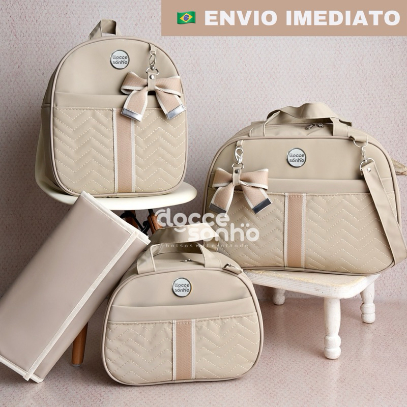 Kit bolsa maternidade com 4 peças mochila bolsa pequena e trocador para bebê menino e menina (AD 4P)